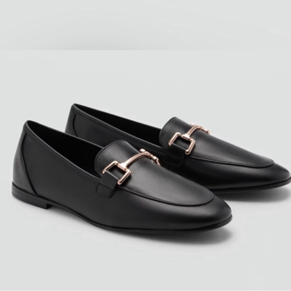 Mango leather loafers black